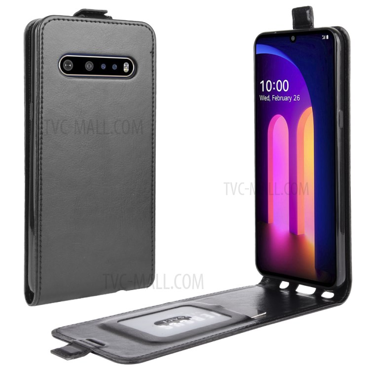 Crazy Horse Skin Vertical Flip Leather with Card Holder Case for LG V60 ThinQ 5G - Black-1