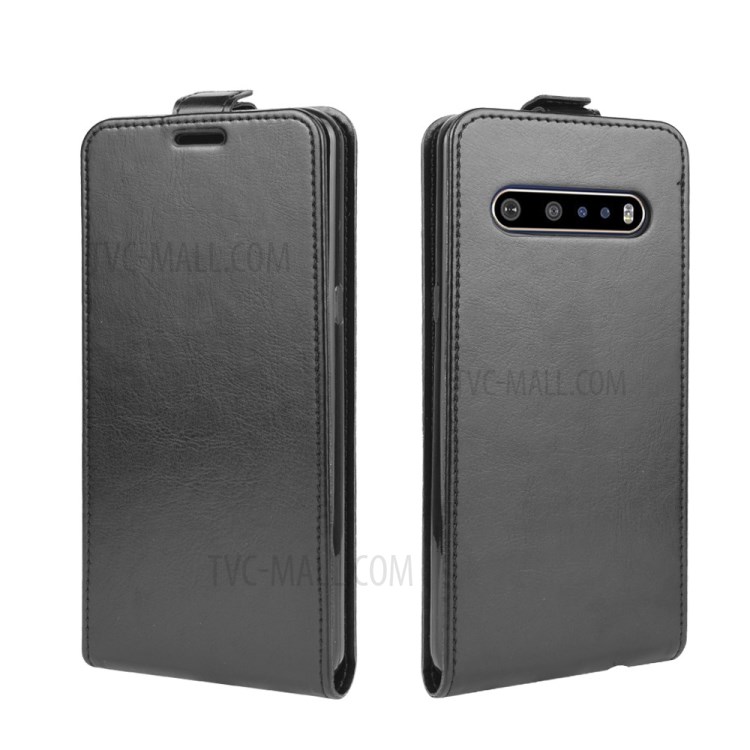 Crazy Horse Skin Vertical Flip Leather with Card Holder Case for LG V60 ThinQ 5G - Black-2