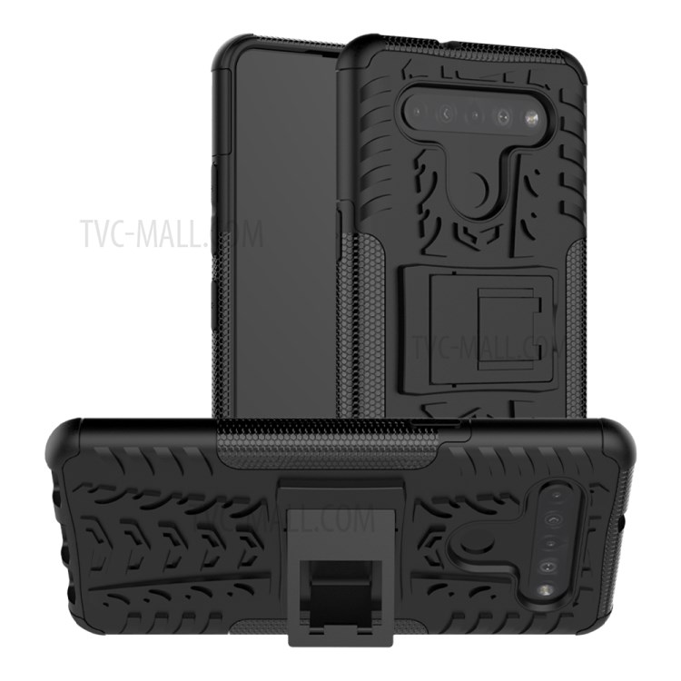 Anti-slip PC + TPU Combo Case with Kickstand for LG K41S/K51S - Black-1