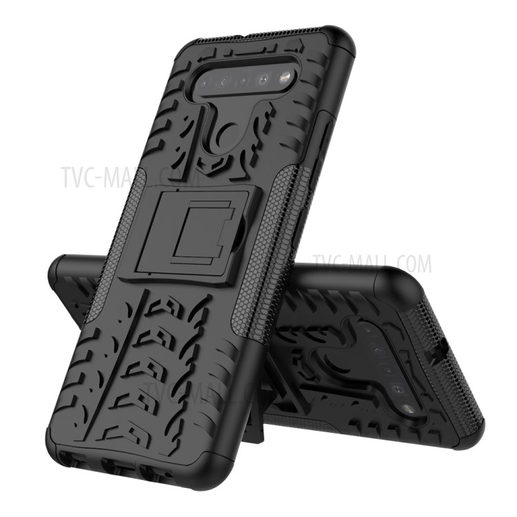 Anti-slip PC + TPU Combo Case with Kickstand for LG K41S/K51S - Black-3