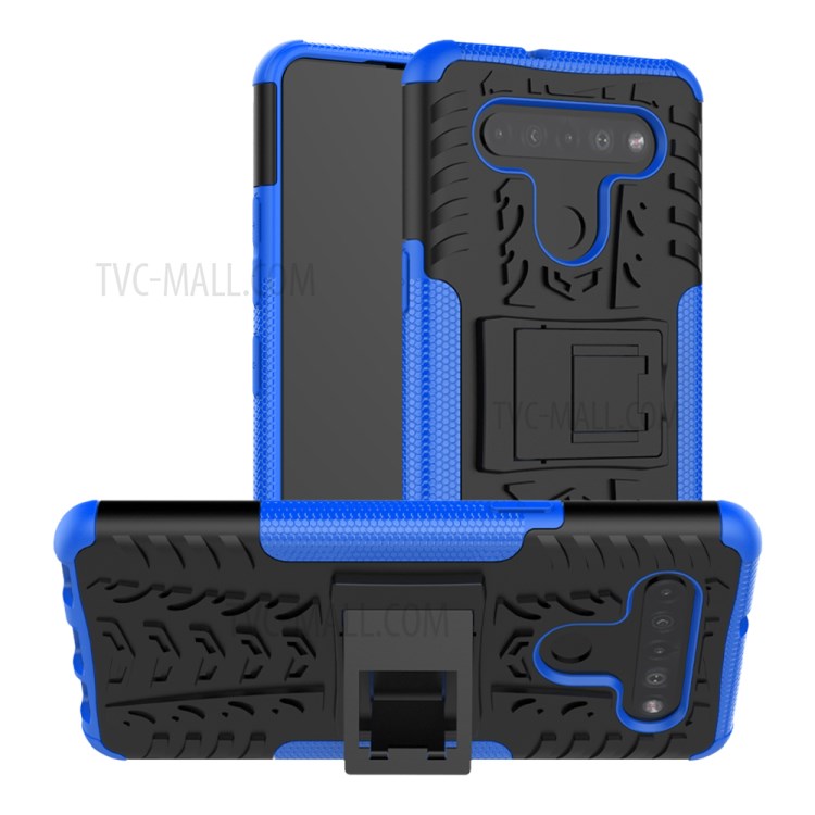 Anti-slip PC + TPU Combo Case with Kickstand for LG K41S/K51S - Blue-1