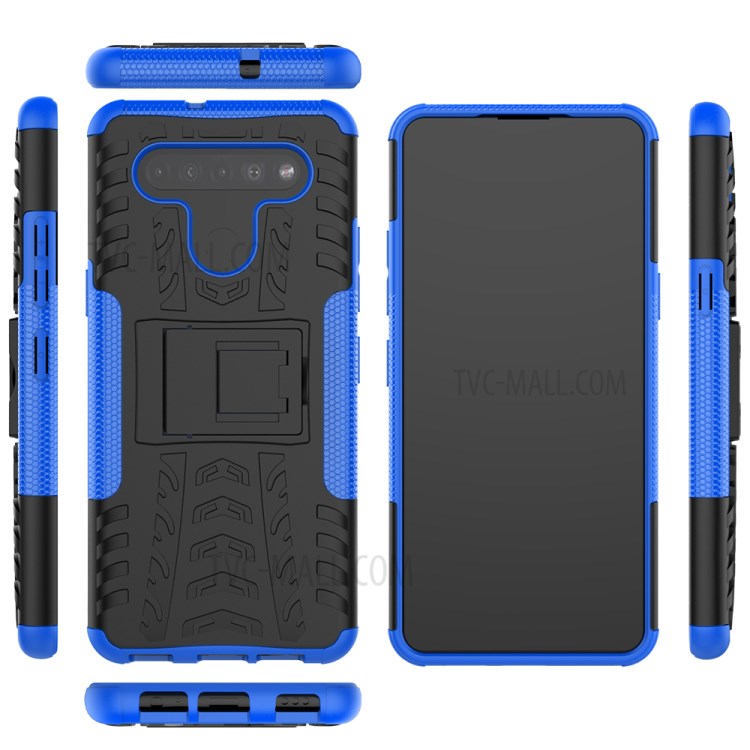 Anti-slip PC + TPU Combo Case with Kickstand for LG K41S/K51S - Blue-2