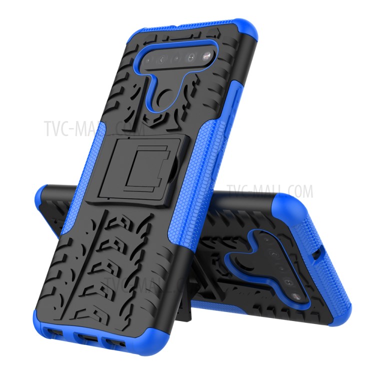 Anti-slip PC + TPU Combo Case with Kickstand for LG K41S/K51S - Blue-3