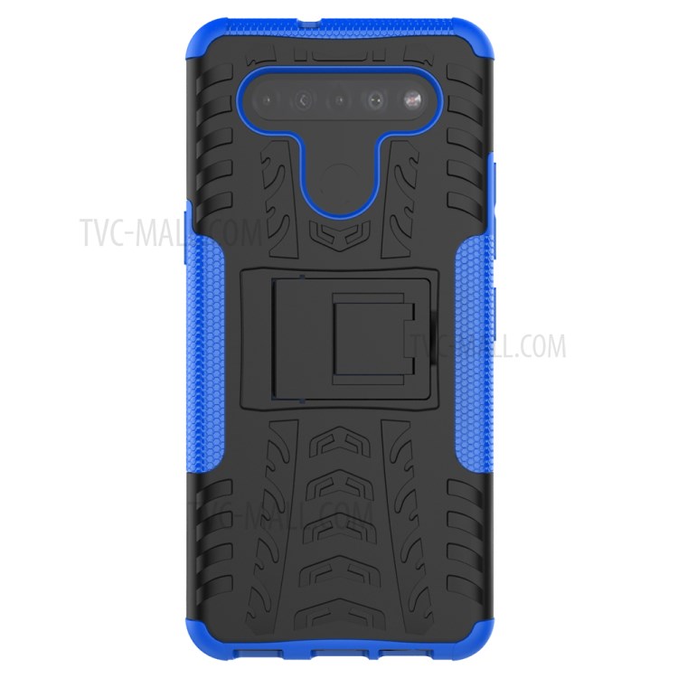 Anti-slip PC + TPU Combo Case with Kickstand for LG K41S/K51S - Blue-4