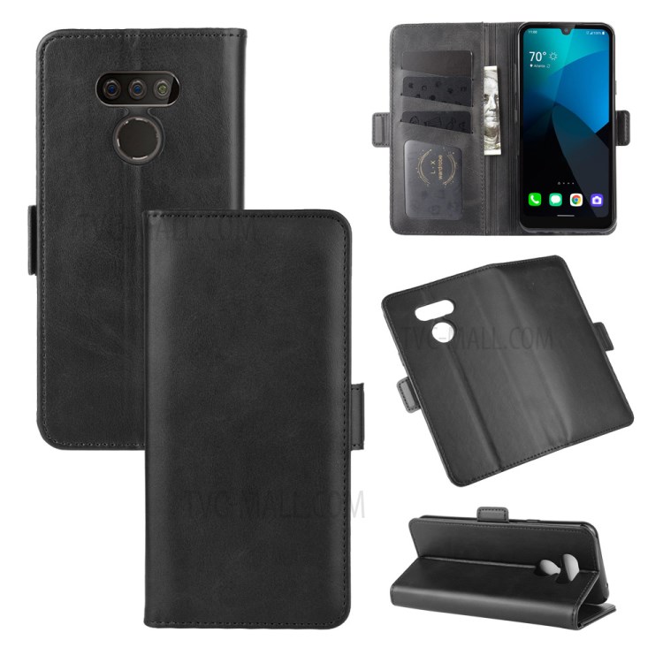 Magnet Adsorption Leather Wallet Stand Cell Phone Shell Covering for LG Harmony 4 - Black-1