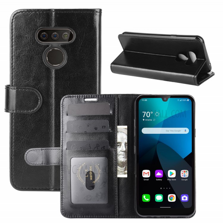 Crazy Horse Leather Wallet Stand ProtectiveCover for LG Harmony 4 - Black-1