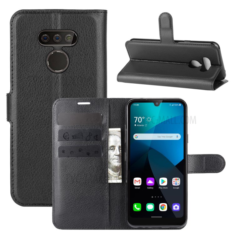 Litchi Skin Wallet Leather Stand Case for LG Harmony 4 - Black-1