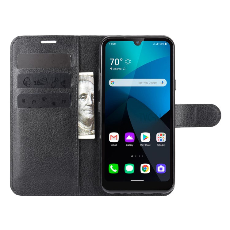 Litchi Skin Wallet Leather Stand Case for LG Harmony 4 - Black-4