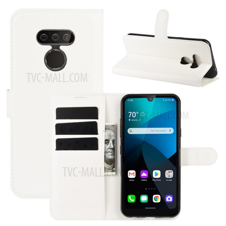 Litchi Skin Wallet Leather Stand Case for LG Harmony 4 - White-1
