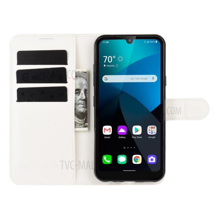 Litchi Skin Wallet Leather Stand Case for LG Harmony 4 - White-4