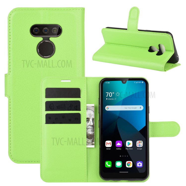 Litchi Skin Wallet Leather Stand Case for LG Harmony 4 - Green-1