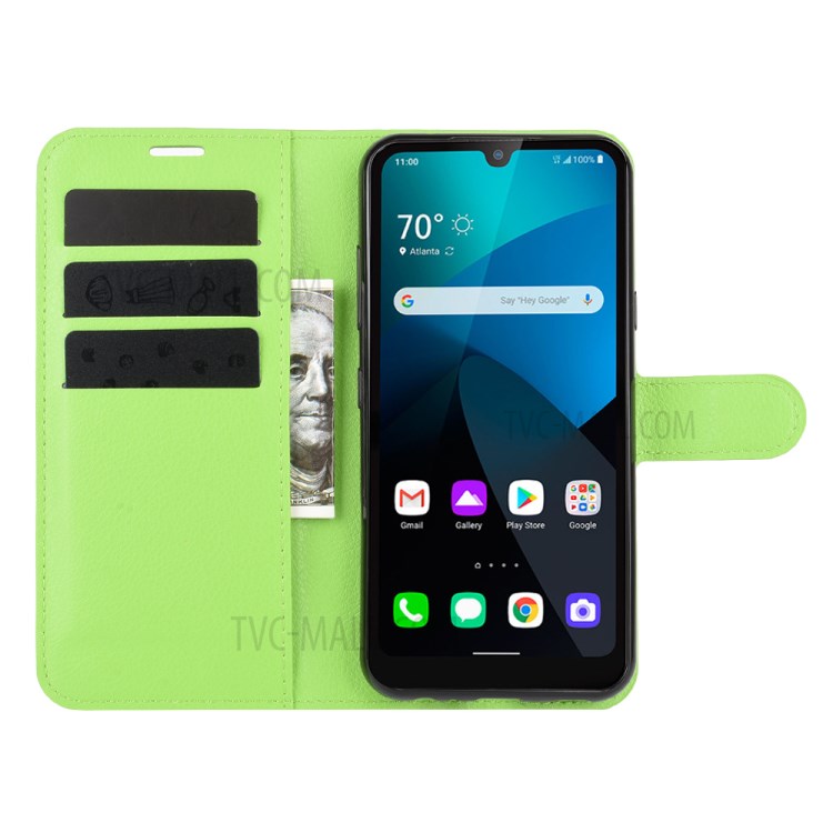 Litchi Skin Wallet Leather Stand Case for LG Harmony 4 - Green-4