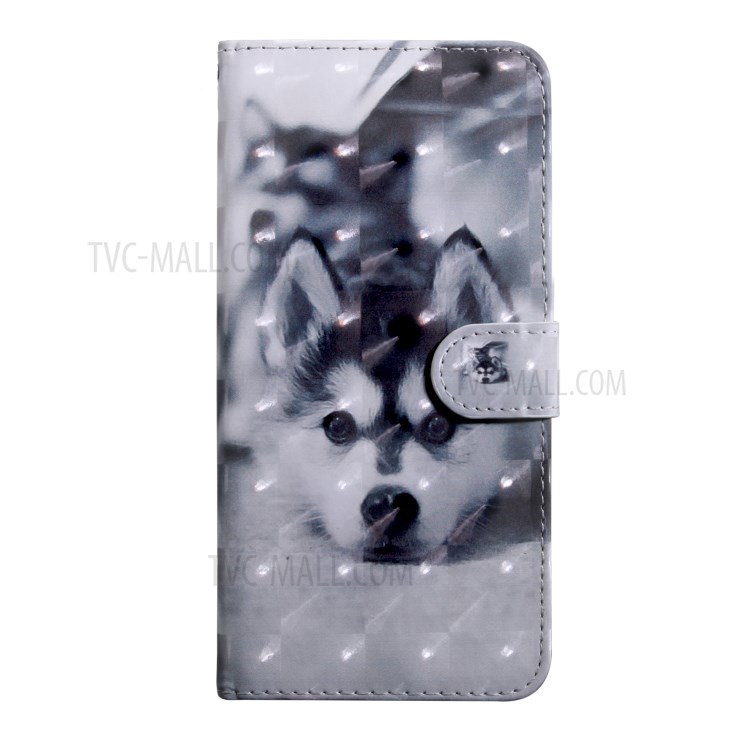 Light Spot Decor Patterned Magnetic Leather Stand Case for LG K41S - Black and White Wolf-2