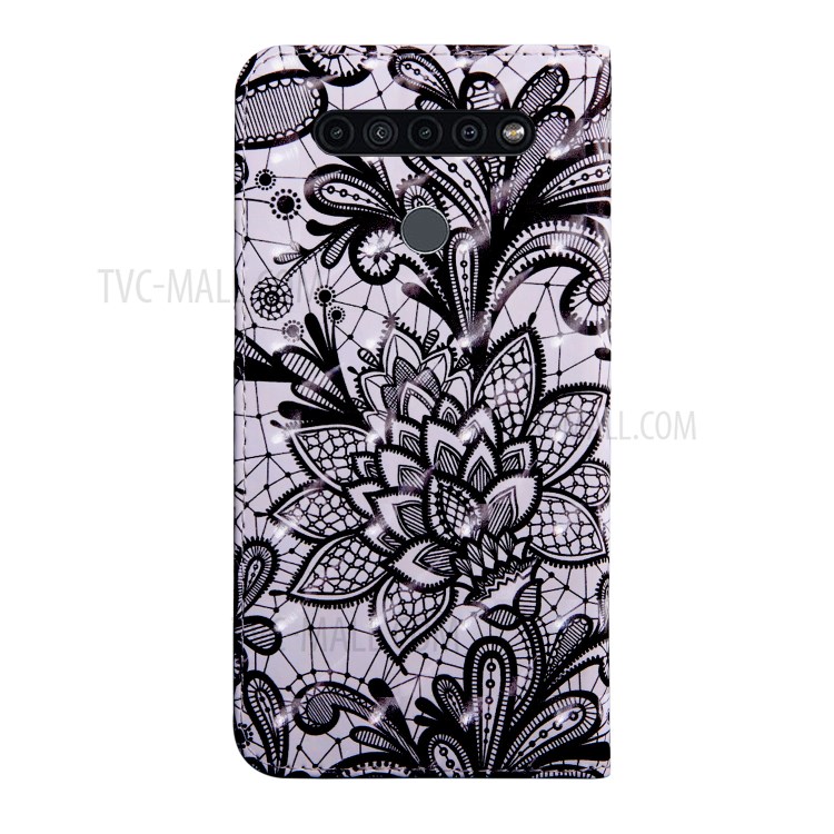 Light Spot Decor Patterned Magnetic Leather Stand Case for LG K41S - Lace Flower-3