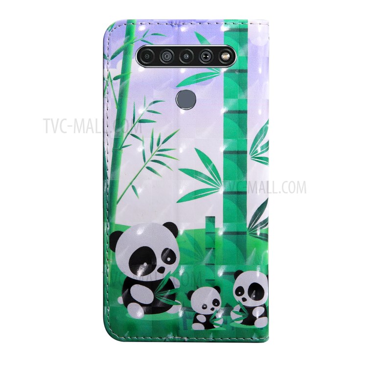 Light Spot Decor Patterned Leather Wallet Shell for LG K61 - Pandas-3