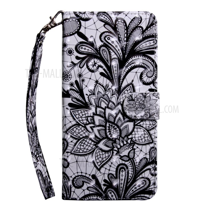 Light Spot Decor Patterned Leather Wallet Shell for LG K61 - Lace Flower-2