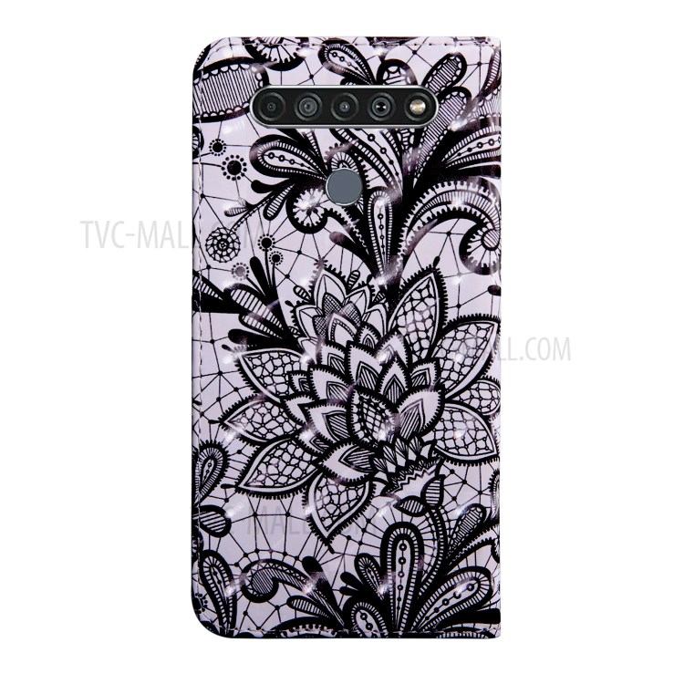 Light Spot Decor Patterned Leather Wallet Shell for LG K61 - Lace Flower-3