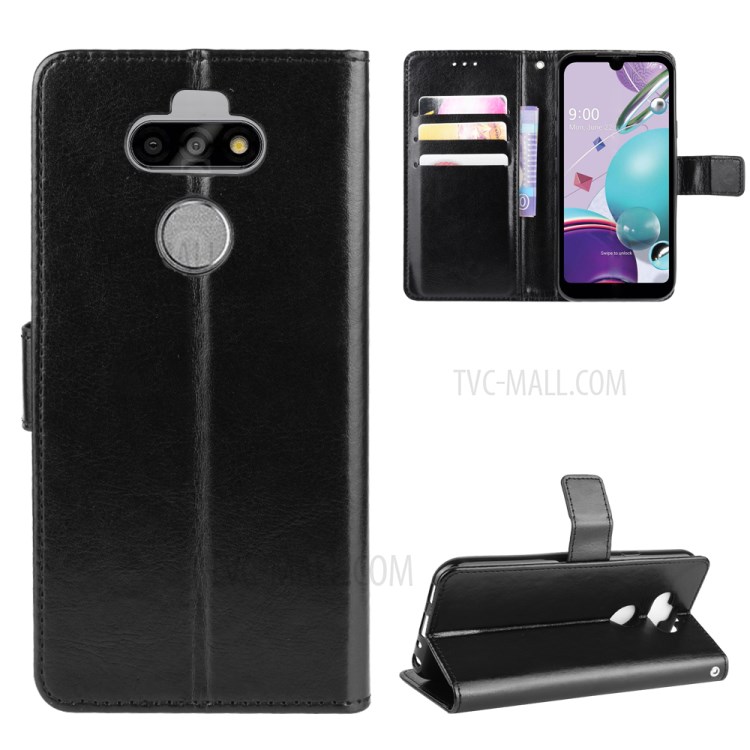 Crazy Horse Skin Leather Protective Cover for LG K31/Aristo 5/Aristo 5 Plus - Black-1
