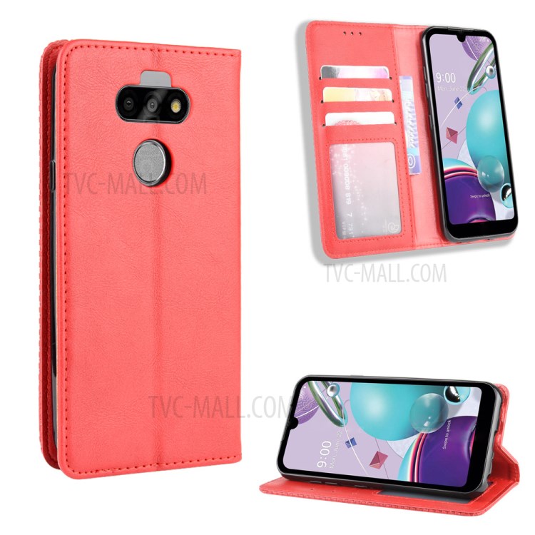 Auto-absorbed Retro Leather with Wallet Case for LG K31/Aristo 5/Aristo 5 Plus - Red-1