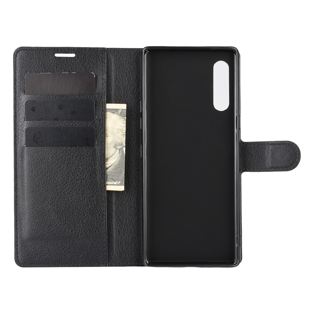 Litchi Skin Wallet Leather Stand Case for LG Velvet - Black-3