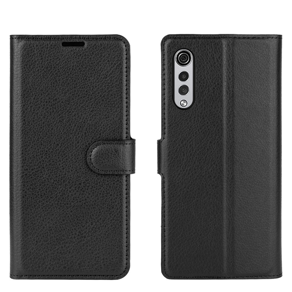 Litchi Skin Wallet Leather Stand Case for LG Velvet - Black-6