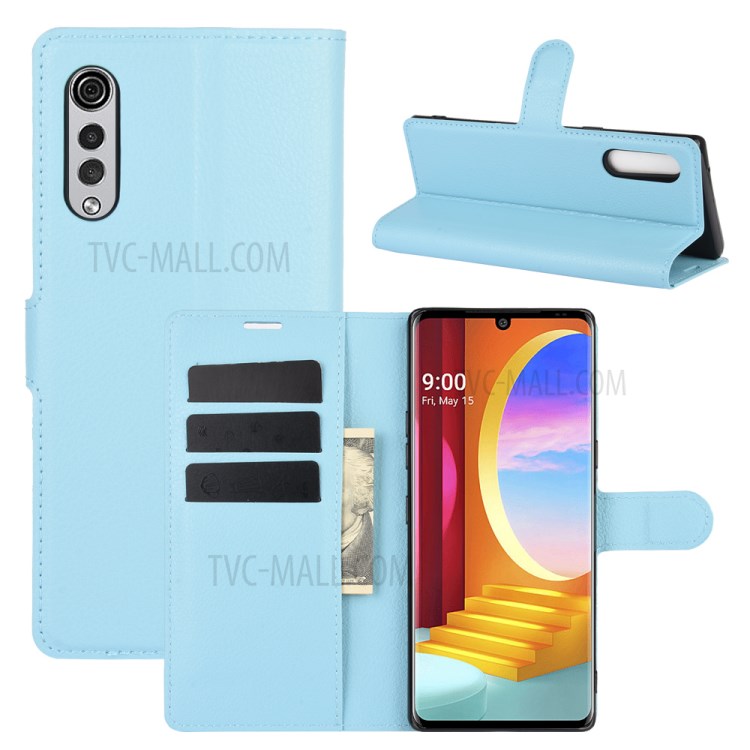 Litchi Skin Wallet Leather Stand Case for LG Velvet - Baby Blue-1