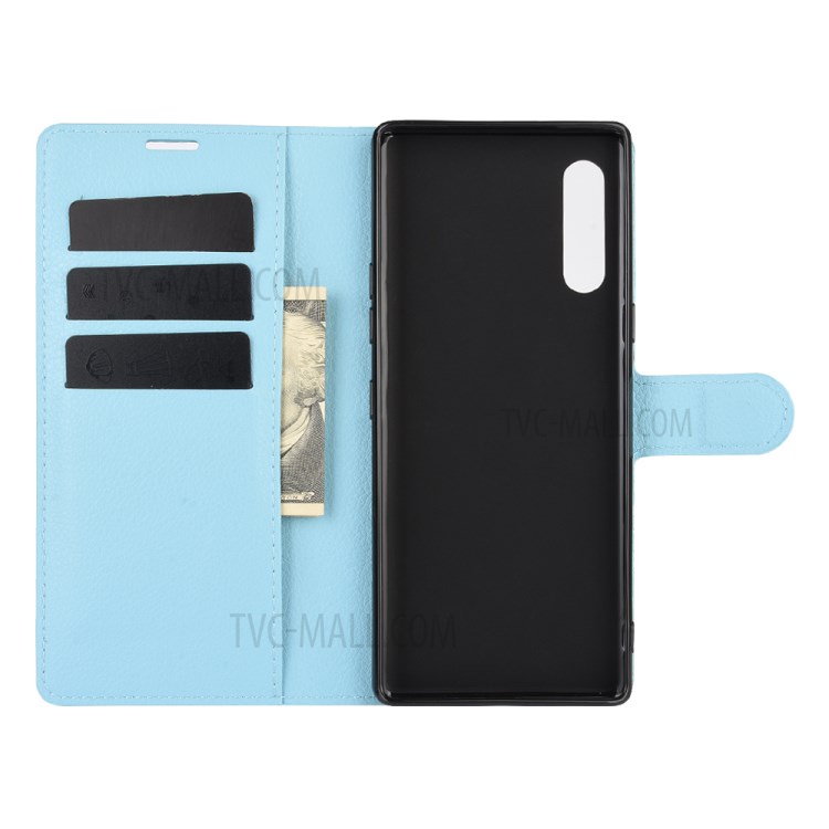 Litchi Skin Wallet Leather Stand Case for LG Velvet - Baby Blue-3