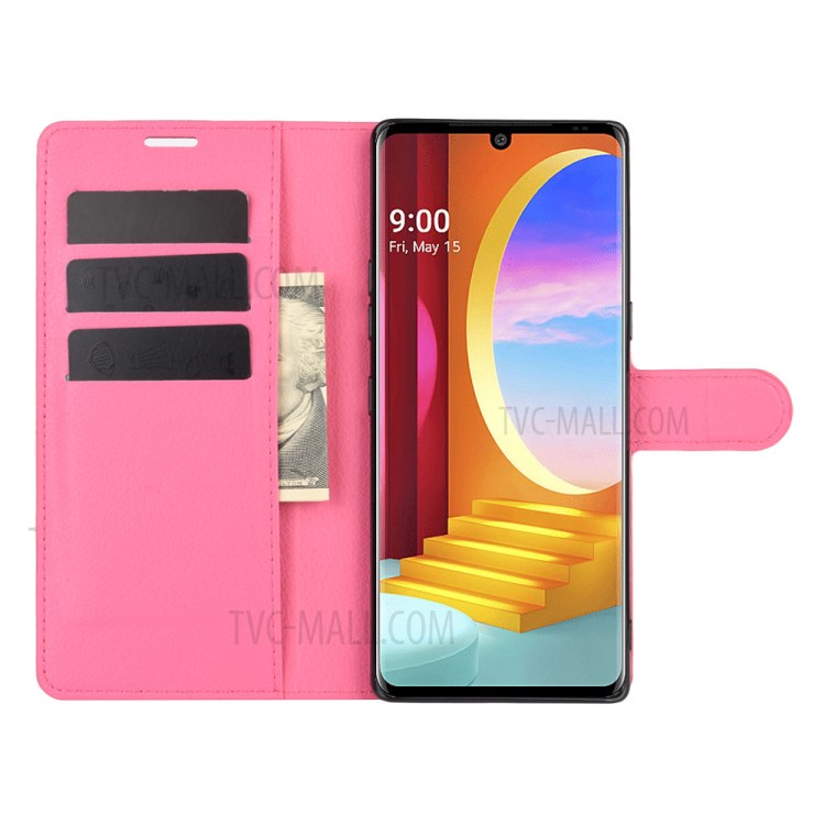 Litchi Skin Wallet Leather Stand Case for LG Velvet - Rose-4