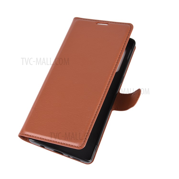 Litchi Skin Wallet Leather Stand Case for LG Velvet - Brown-2