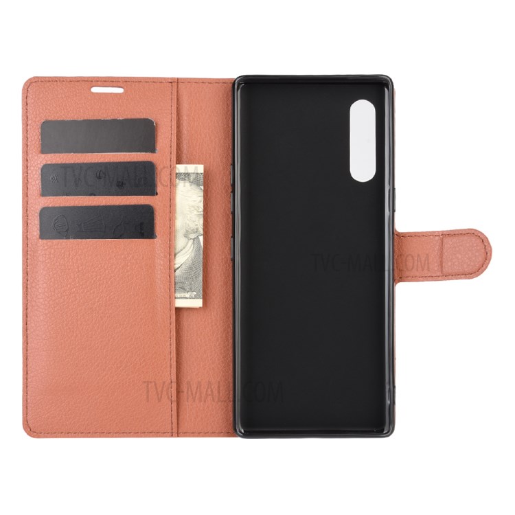 Litchi Skin Wallet Leather Stand Case for LG Velvet - Brown-3