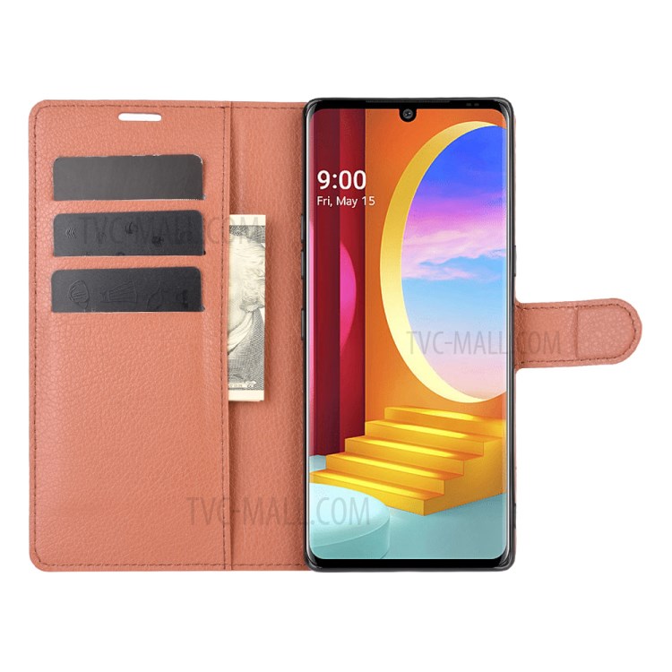 Litchi Skin Wallet Leather Stand Case for LG Velvet - Brown-4