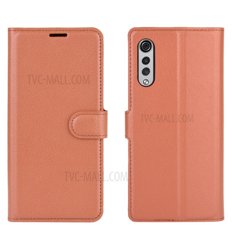 Litchi Skin Wallet Leather Stand Case for LG Velvet - Brown-6