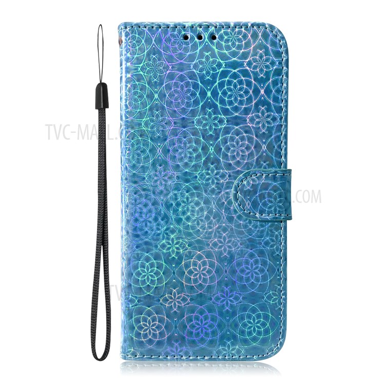 Flower Pattern Magnetic Shiny Surface Leather Shell for LG K51S/K41S - Blue-2