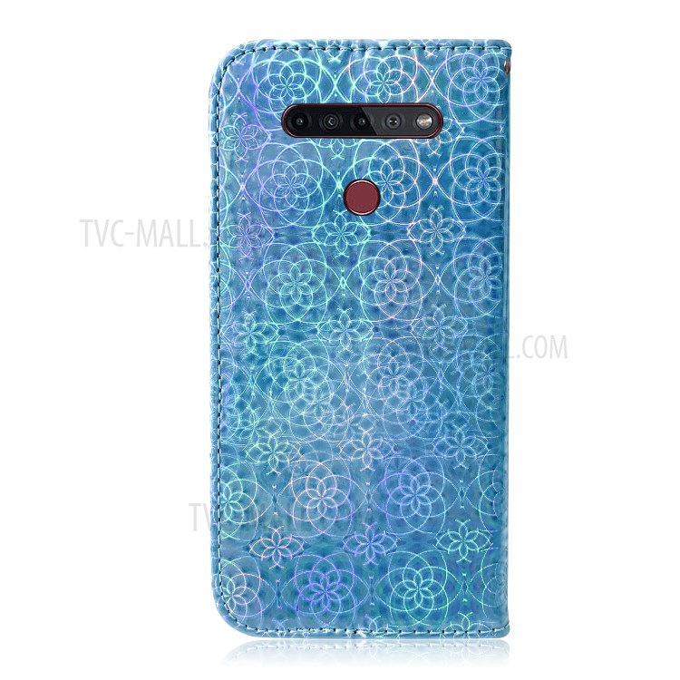 Flower Pattern Magnetic Shiny Surface Leather Shell for LG K51S/K41S - Blue-3