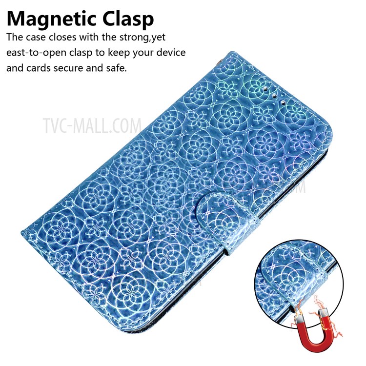 Flower Pattern Magnetic Shiny Surface Leather Shell for LG K51S/K41S - Blue-4