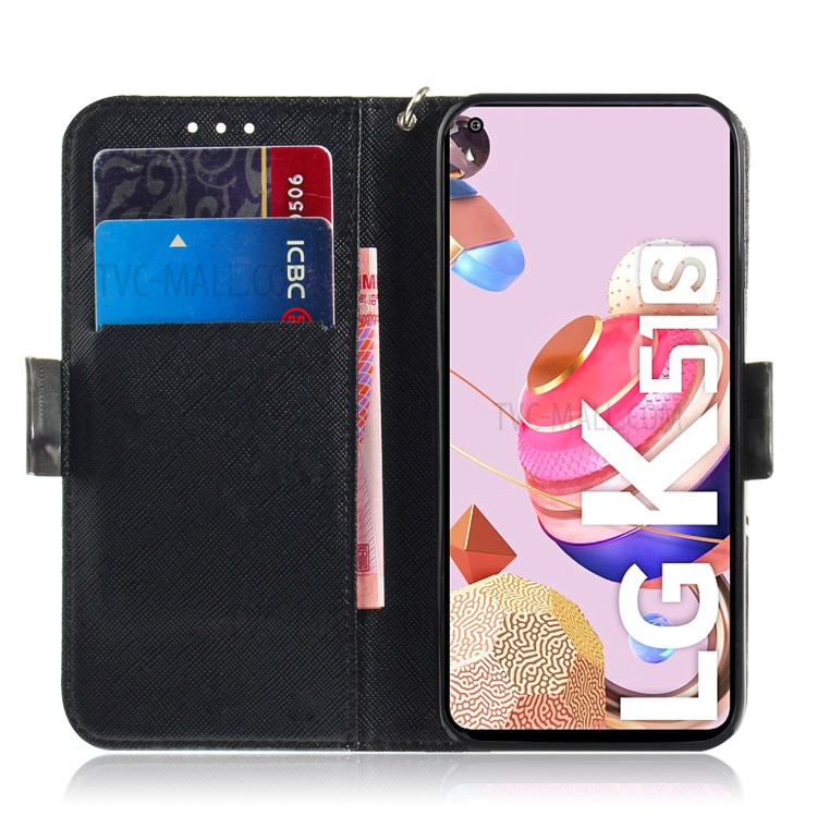 Pattern Printing Light Spot Decor Leather Wallet Casing with Lanyard for LG K41S / LG K51S - Panda-7