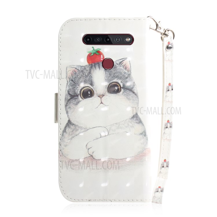 Pattern Printing Light Spot Decor Leather Wallet Casing with Lanyard for LG K41S / LG K51S - Cute Cat-3