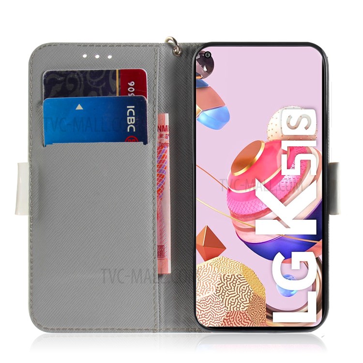 Pattern Printing Light Spot Decor Leather Wallet Casing with Lanyard for LG K41S / LG K51S - Cute Cat-7