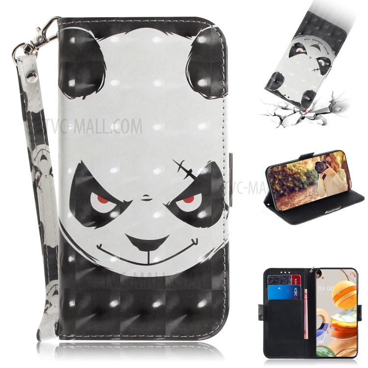 Pattern Printing Light Spot Decor Leather Wallet Casing with Lanyard for LG K61 - Panda-1