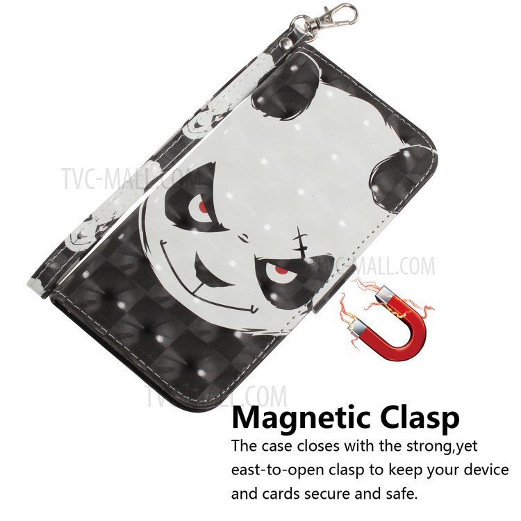 Pattern Printing Light Spot Decor Leather Wallet Casing with Lanyard for LG K61 - Panda-4