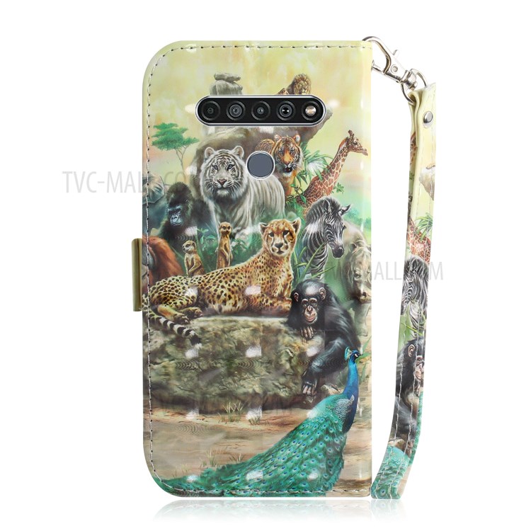 Pattern Printing Light Spot Decor Leather Wallet Casing with Lanyard for LG K61 - Animal World-3