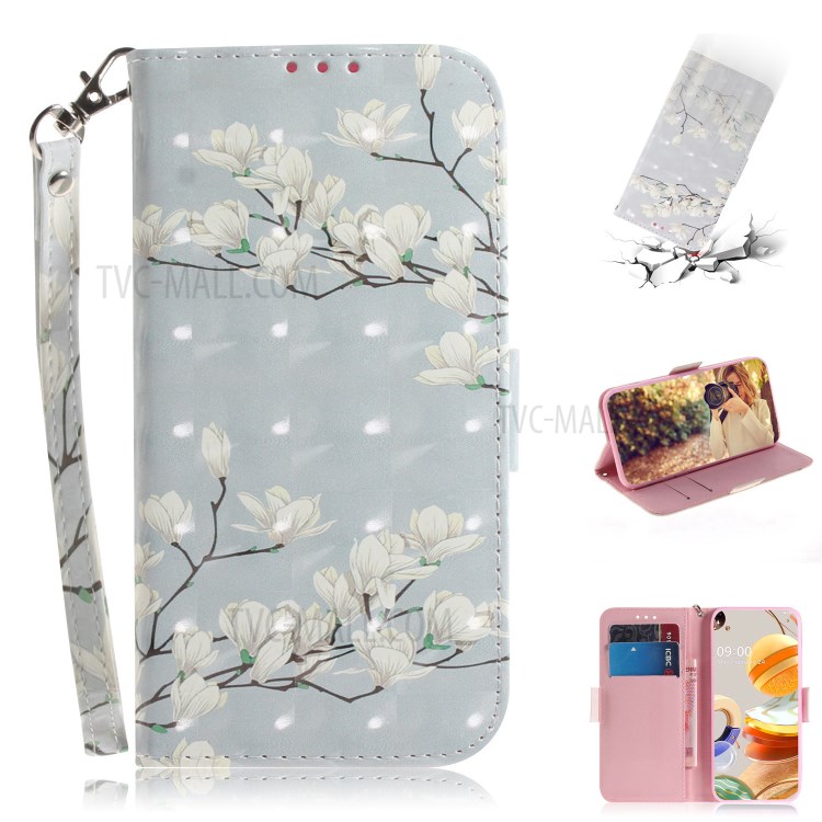 Pattern Printing Light Spot Decor Leather Wallet Casing with Lanyard for LG K61 - Vivid Flower-1