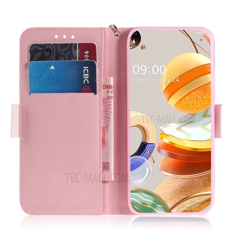 Pattern Printing Light Spot Decor Leather Wallet Casing with Lanyard for LG K61 - Vivid Flower-7