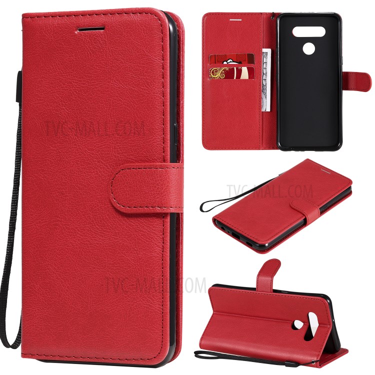 Solid Color Wallet Stand Leather Protective Case for LG K51 - Red-1