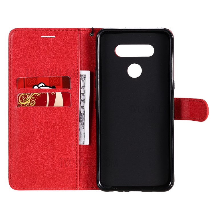Solid Color Wallet Stand Leather Protective Case for LG K51 - Red-4