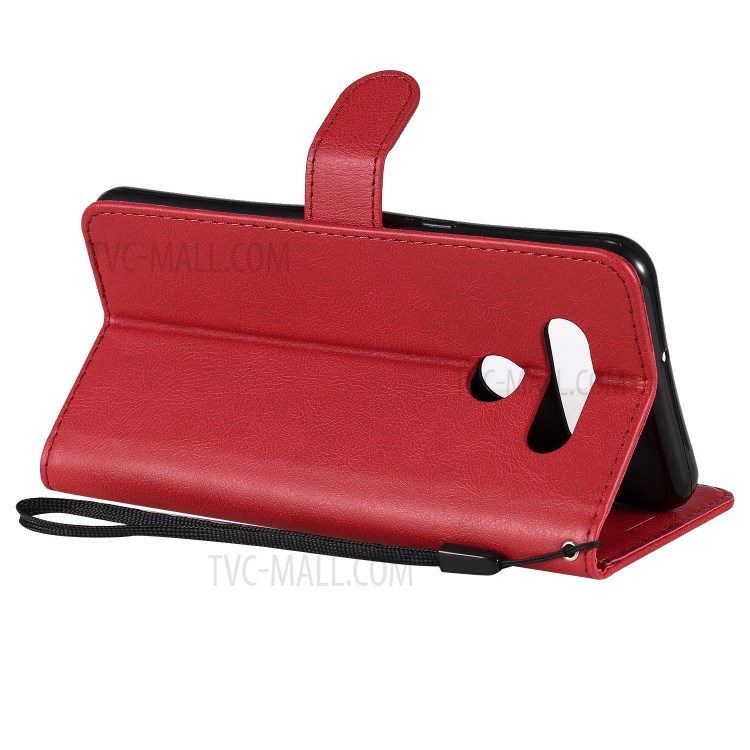 Solid Color Wallet Stand Leather Protective Case for LG K51 - Red-5