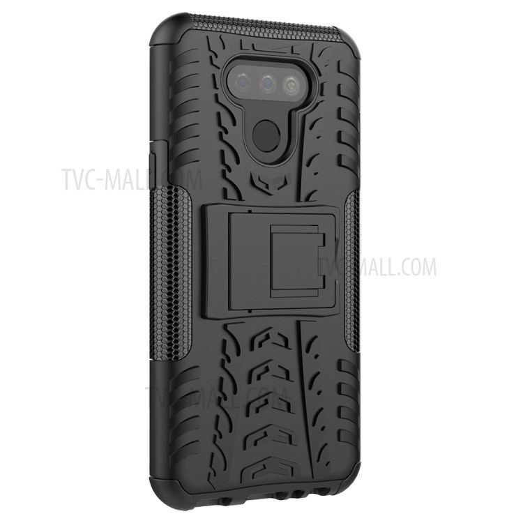 Anti-slip PC + TPU Cover with Kickstand Stylish Cell Phone Shell for LG Harmony 4 - Black-9