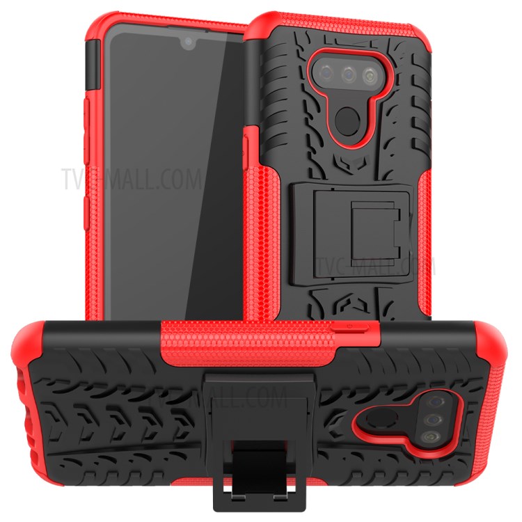 Anti-slip PC + TPU Cover with Kickstand Stylish Cell Phone Shell for LG Harmony 4 - Red-1