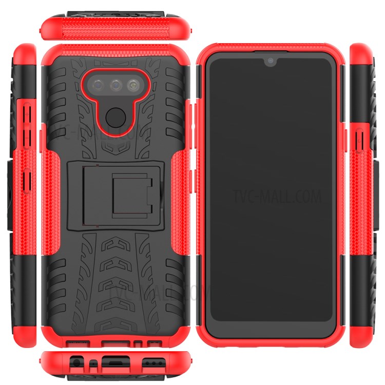 Anti-slip PC + TPU Cover with Kickstand Stylish Cell Phone Shell for LG Harmony 4 - Red-2