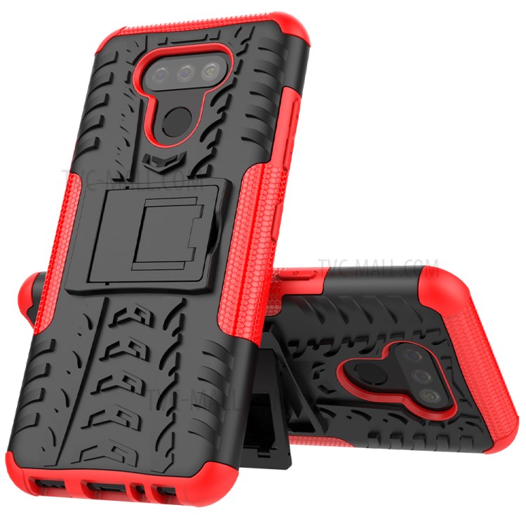 Anti-slip PC + TPU Cover with Kickstand Stylish Cell Phone Shell for LG Harmony 4 - Red-3